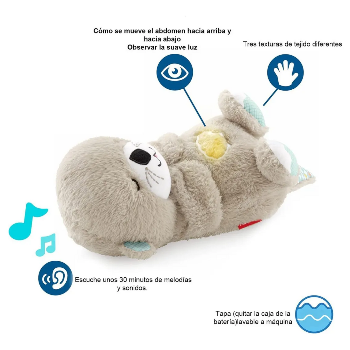 🦦 Peluche Interactivo Movimiento, Luz y Música 32 cm