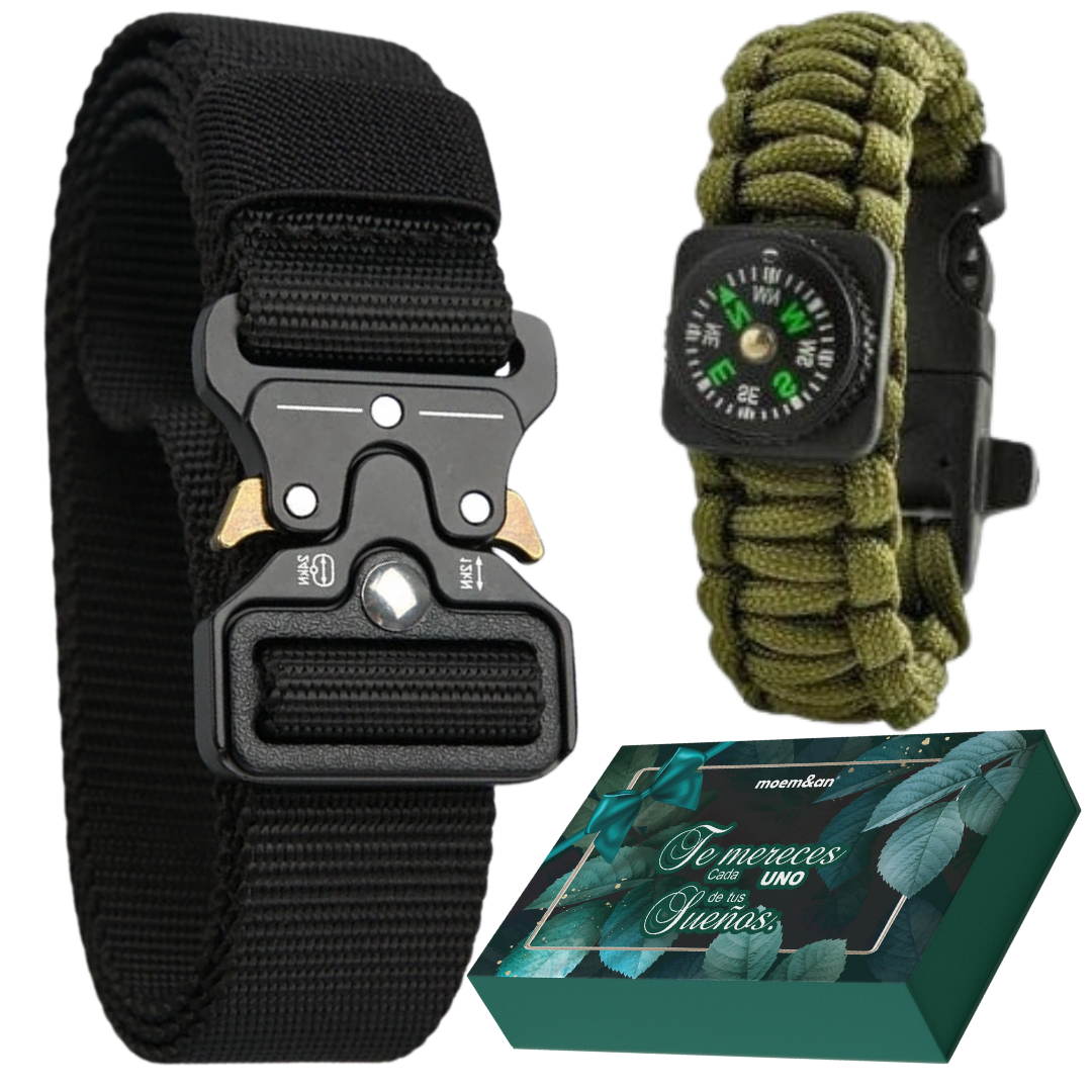 Cinturón Táctico Hombre y Pulsera Supervivencia, Regalo para Hombre | Senderismo, Camping, Pesca, Caza, Acampada